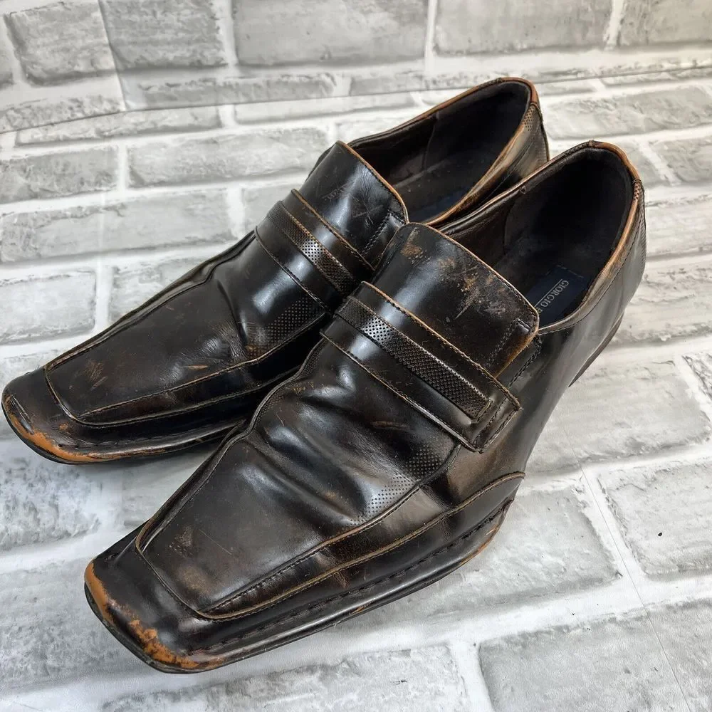 Giorgio Brutini Men’s 10.5 Brown Copper Leather Square Toe Loafer Dress Shoes